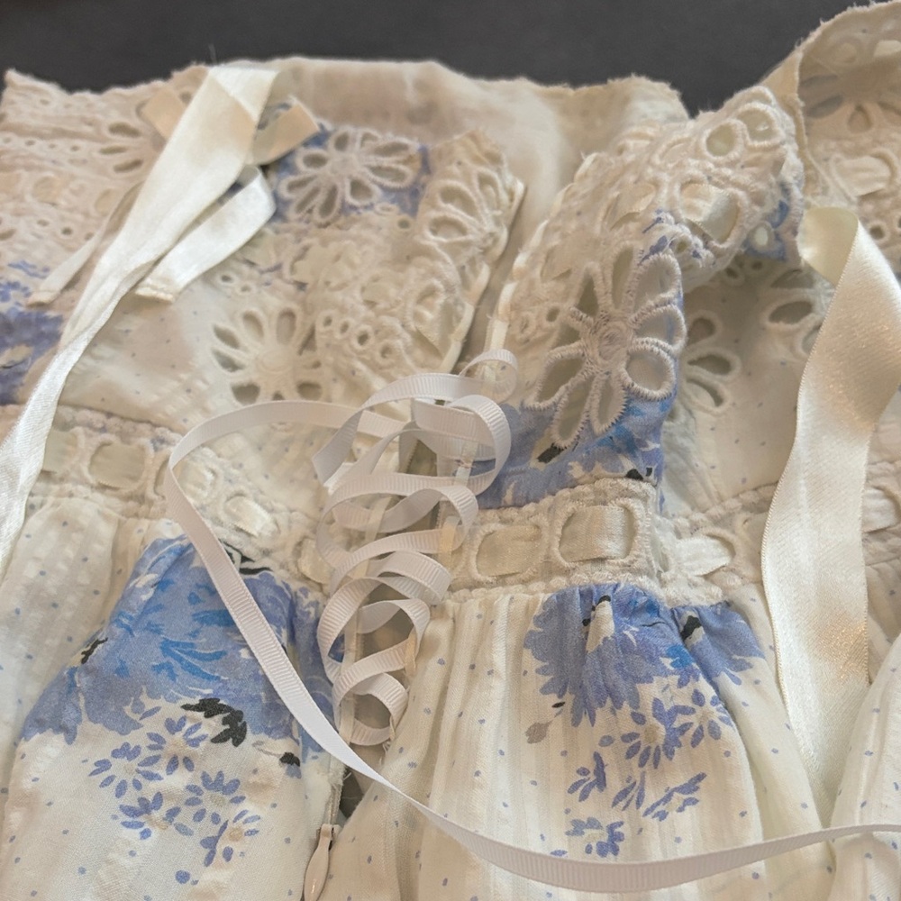 LoveShackFancy Vivi Cream Maxi Dress with Blue Floral Print - Picture 4 of 4
